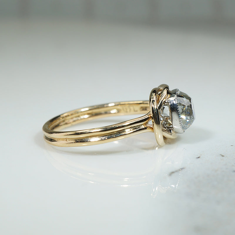 Delightful Old Mine Cut Diamond Ring in Platinum and Gold