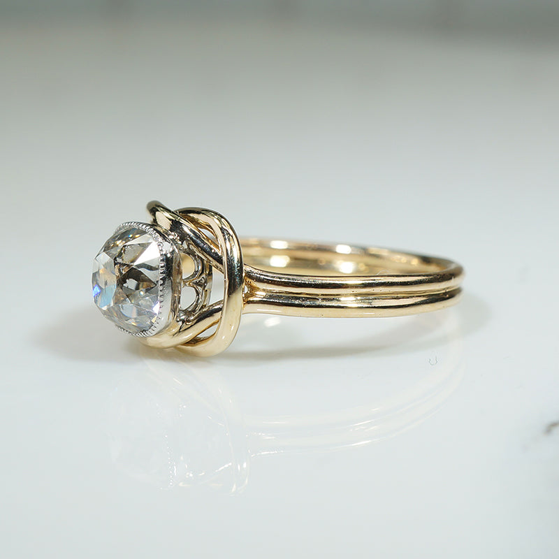 Delightful Old Mine Cut Diamond Ring in Platinum and Gold