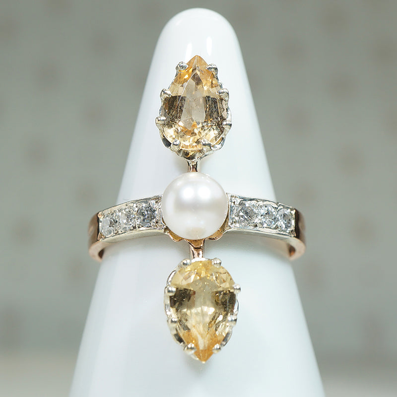 French Art Nouveau Diamond and Topaz Ring