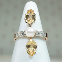 French Art Nouveau Diamond and Topaz Ring