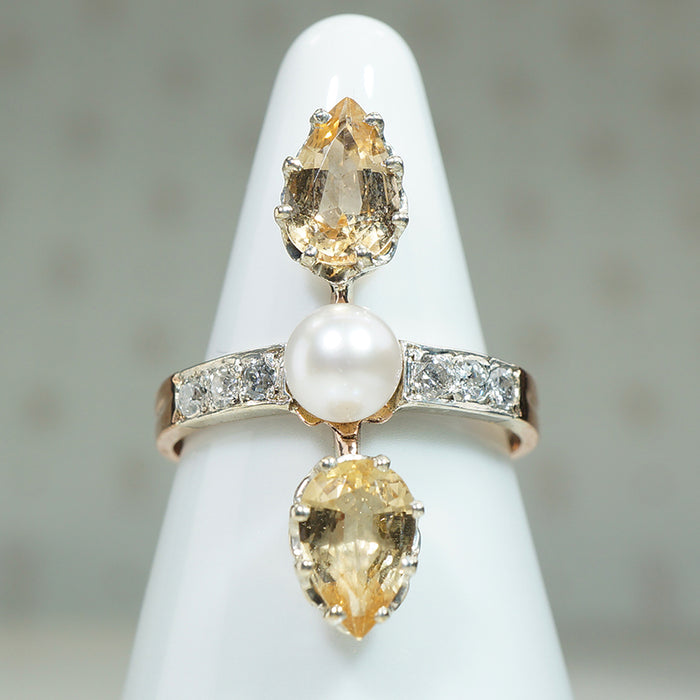 French Art Nouveau Diamond and Topaz Ring