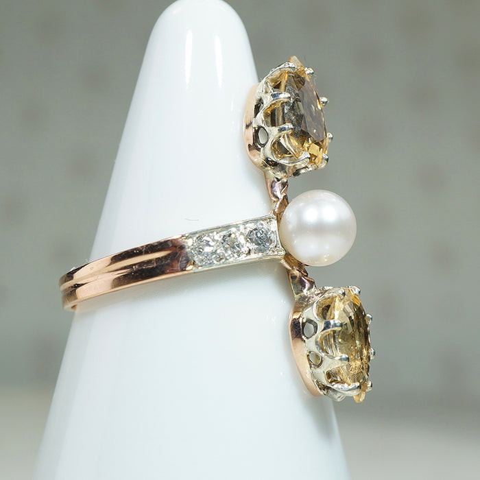 French Art Nouveau Diamond and Topaz Ring