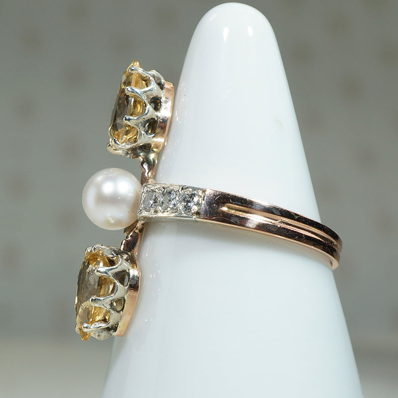 French Art Nouveau Diamond and Topaz Ring