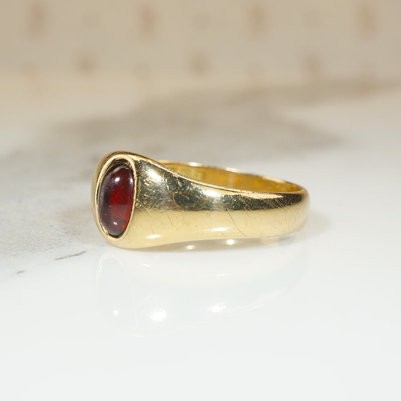 Glorious Garnet Cabochon 18k Gypsy Band