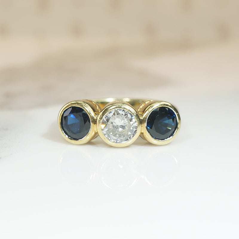 Diamond & Sapphire 1980s Trilogy Ring