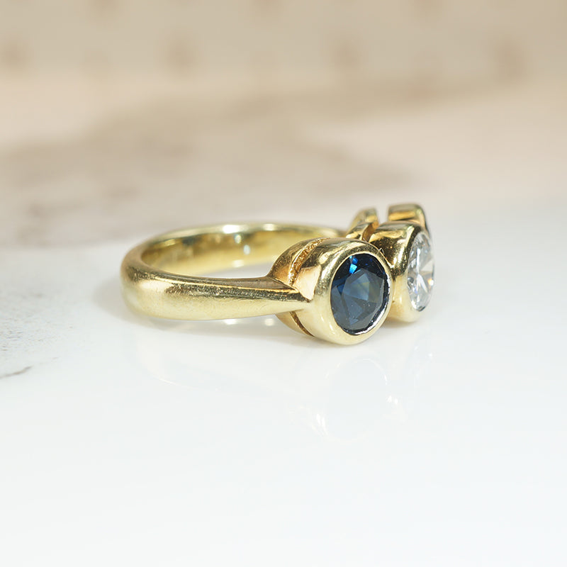 Diamond & Sapphire 1980s Trilogy Ring