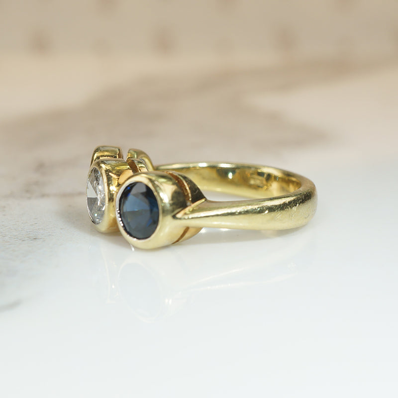 Diamond & Sapphire 1980s Trilogy Ring