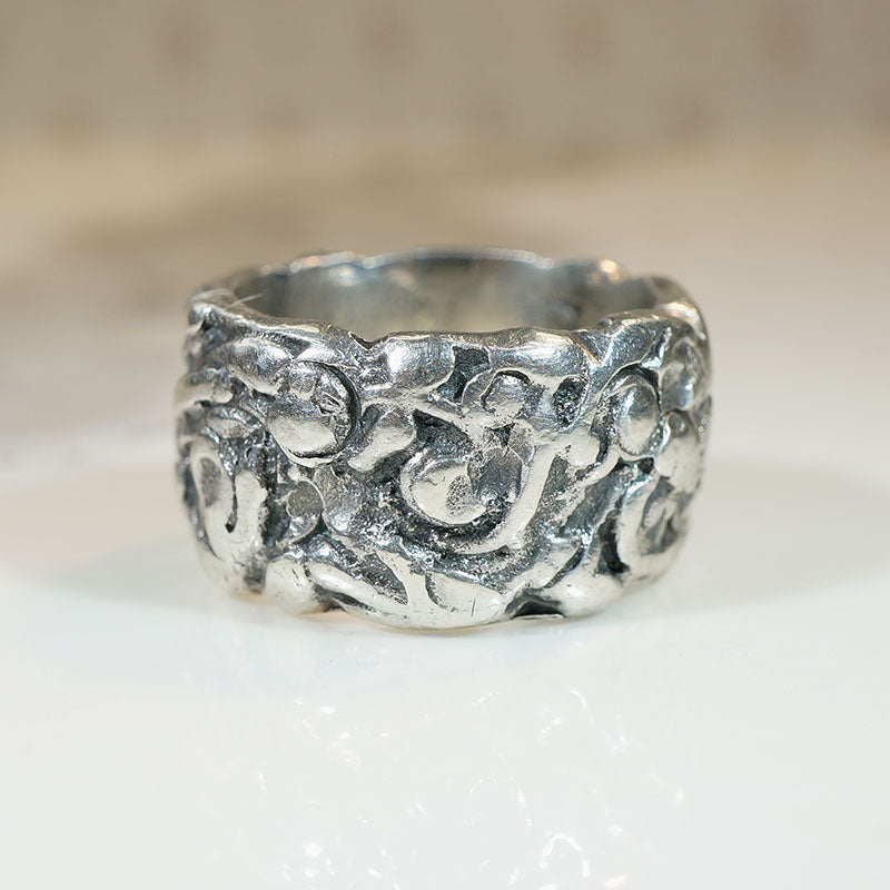 Surreal Fruit Tree Wide Sterling Silver Band