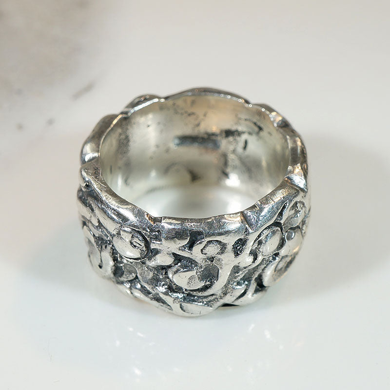 Surreal Fruit Tree Wide Sterling Silver Band