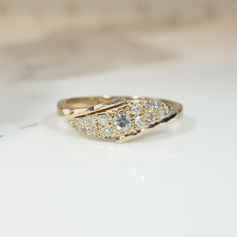 Jaunty Diamond Cluster in Gold Bypass Band