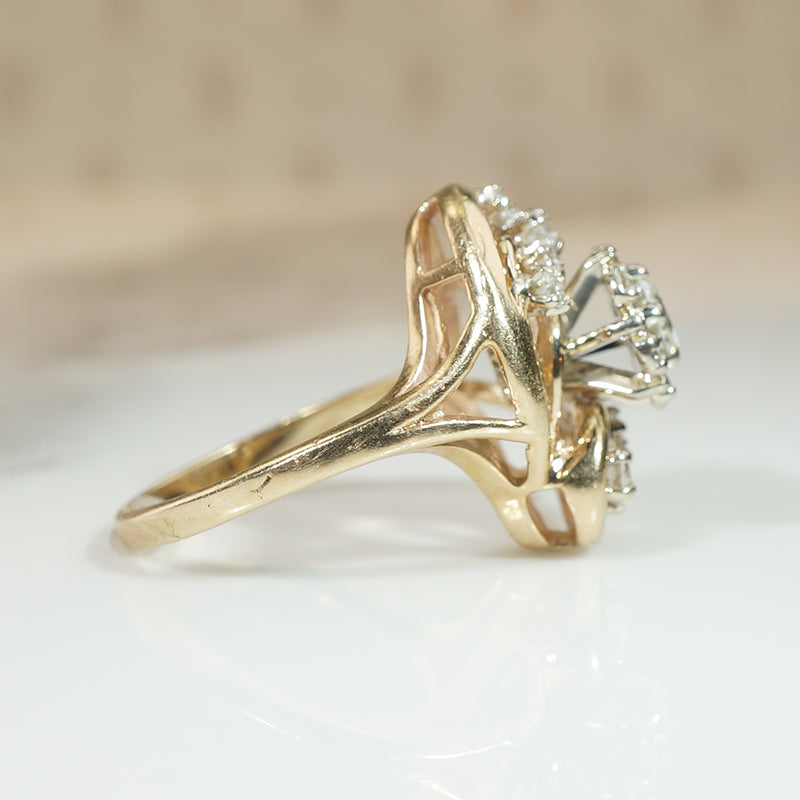 Swirling Blossom Diamond Cluster Cocktail Ring