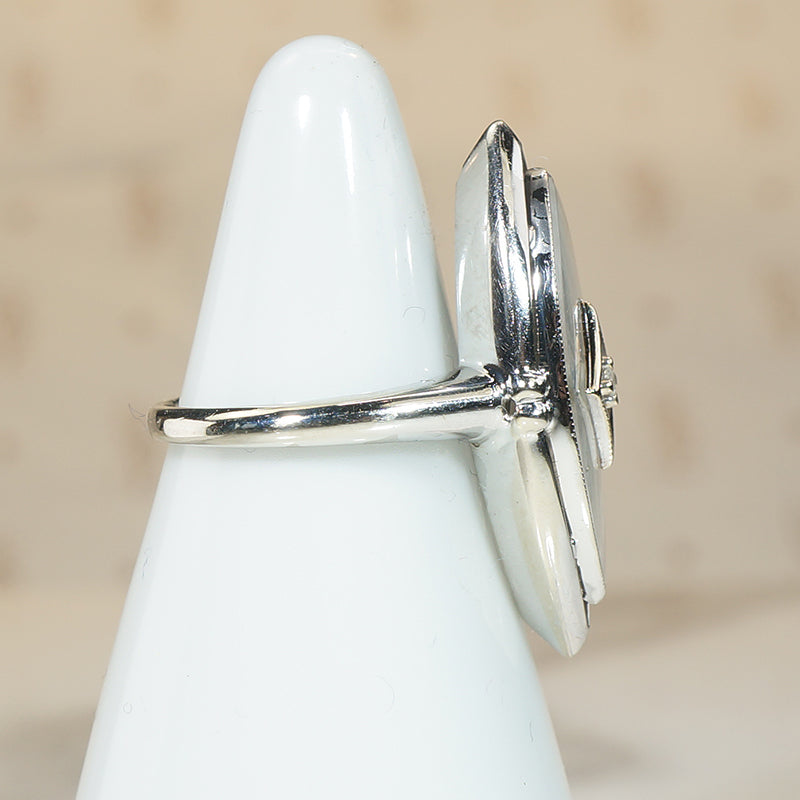 Vintage Camphor Glass Marquis White Gold Ring