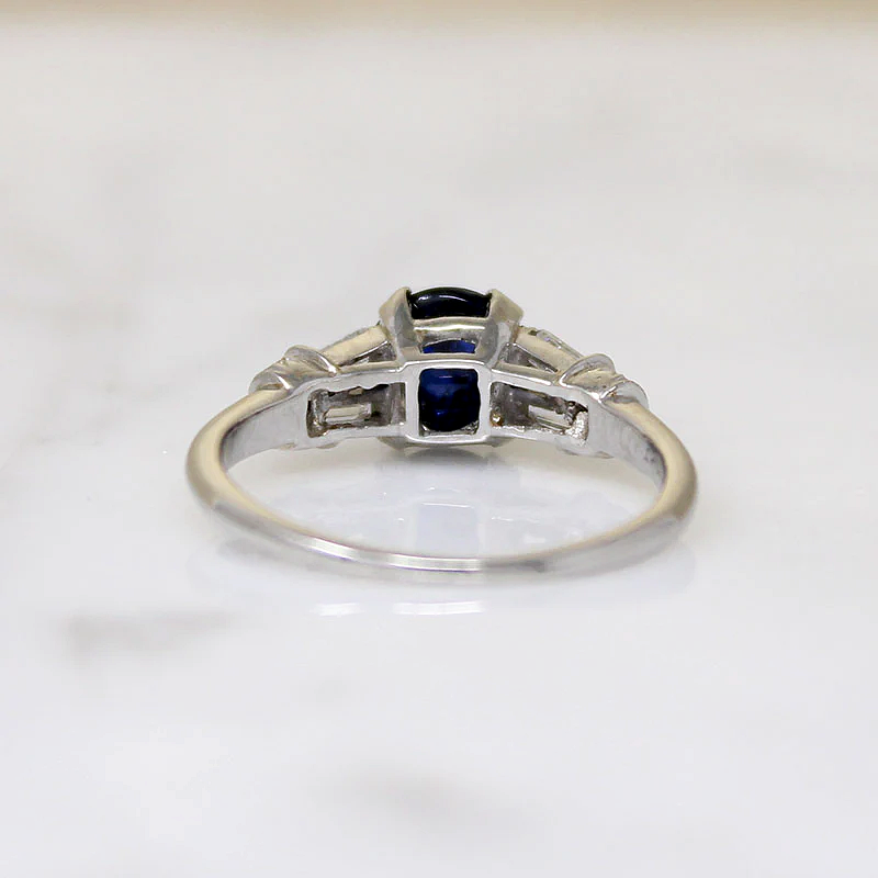 Velvety Cabochon Sapphire with Diamonds in Platinum Ring