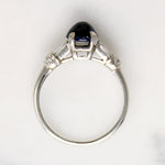 Velvety Cabochon Sapphire with Diamonds in Platinum Ring