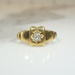 Lovely 18k Gold Old Mine Cut Diamond Panel Ring