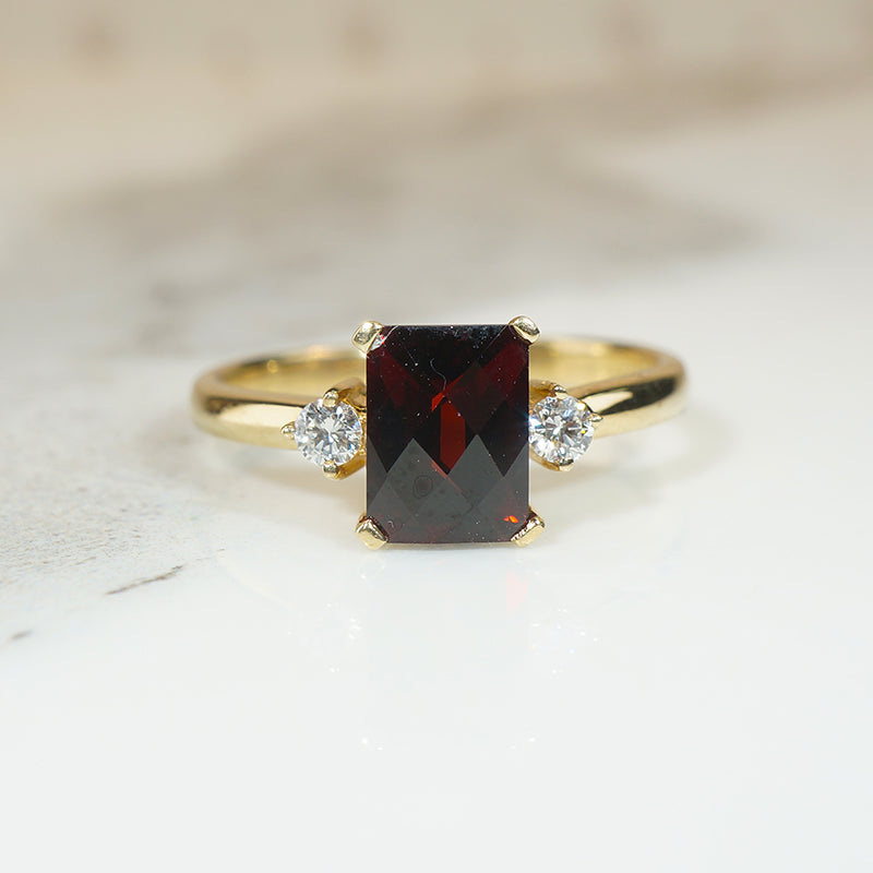 Almandine Garnet and Diamond Ring