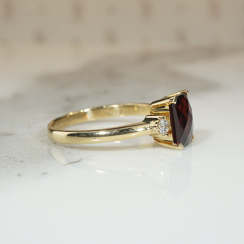 Almandine Garnet and Diamond Ring