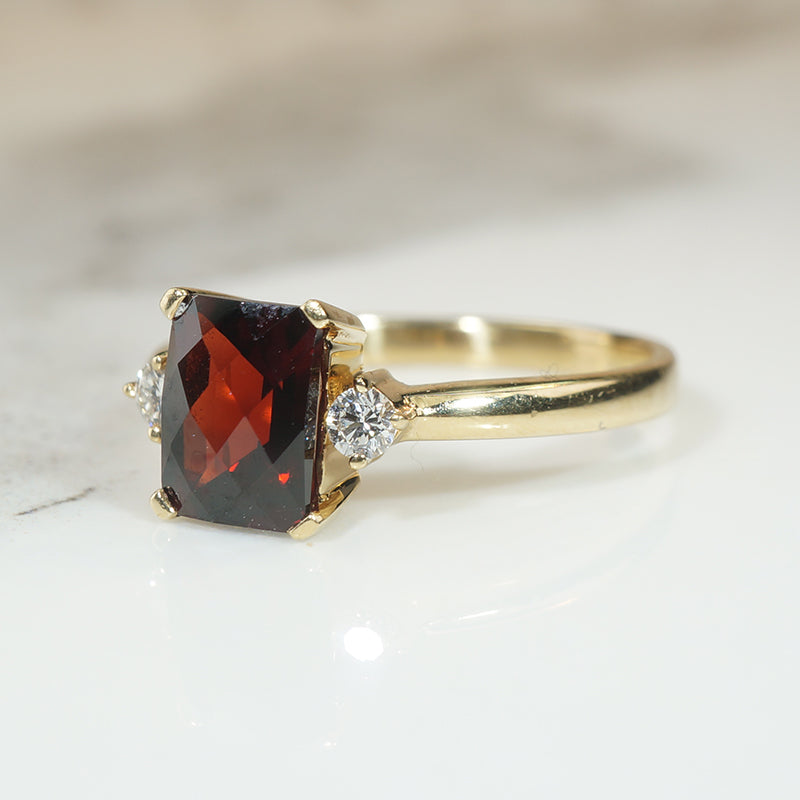Almandine Garnet and Diamond Ring