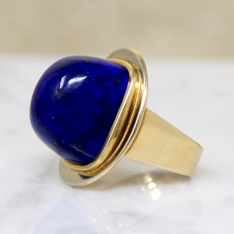 Monumental Lapis & 18k Gold Modernist Ring by Stittgen