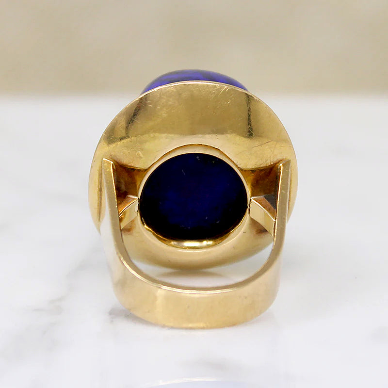 Monumental Lapis & 18k Gold Modernist Ring by Stittgen