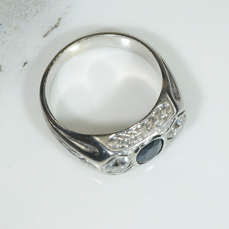 Remarkable Sapphire & Old Mine Cut Diamond Antique Engagement Ring
