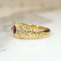 Scarlet Ruby & Sparkling Diamond Engraved Victorian Ring