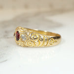 Scarlet Ruby & Sparkling Diamond Engraved Victorian Ring