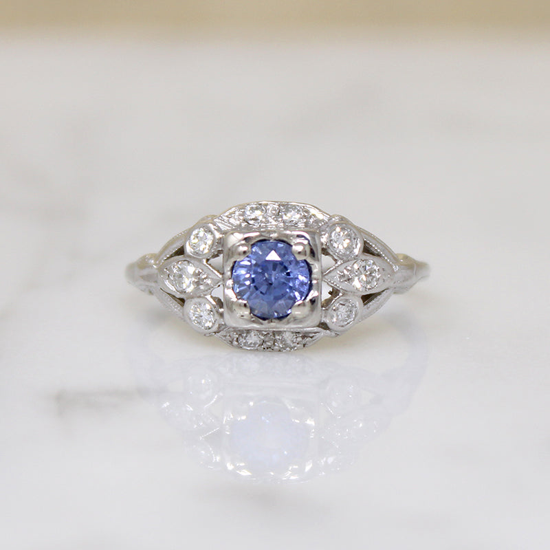 Captivating Cornflower Sapphire & Diamond 1930s Ring