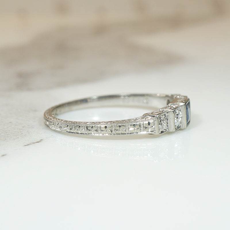 Exquisite Edwardian French Cut Sapphire & Diamond Band