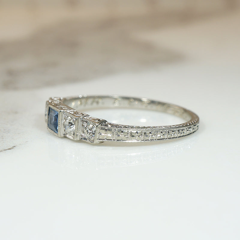 Exquisite Edwardian French Cut Sapphire & Diamond Band