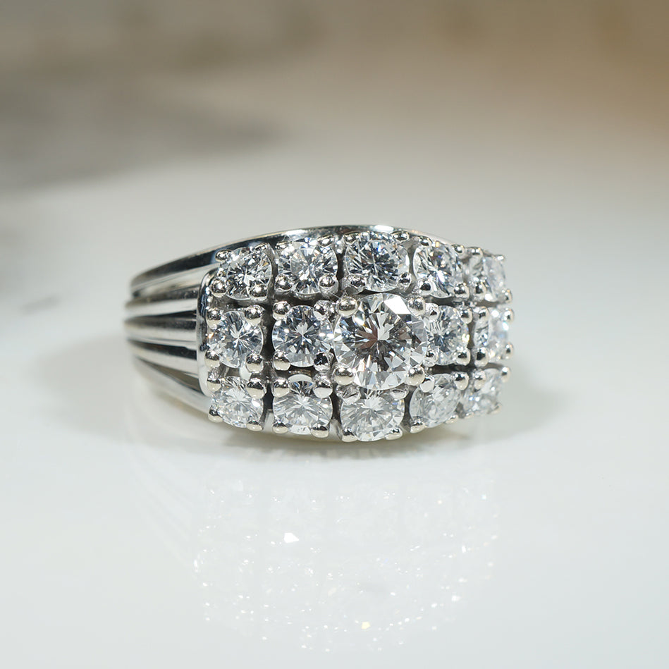 Impressive 1970s Wide Diamond & White Gold Band