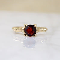 Rich Garnet in 1940s Gold Solitaire Ring