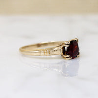 Rich Garnet in 1940s Gold Solitaire Ring