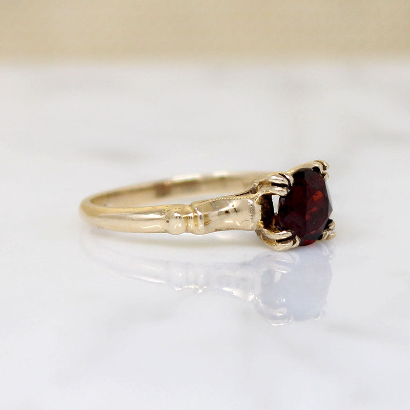 Rich Garnet in 1940s Gold Solitaire Ring