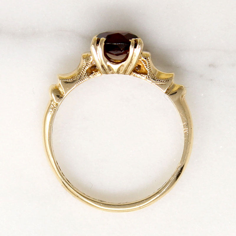 Rich Garnet in 1940s Gold Solitaire Ring