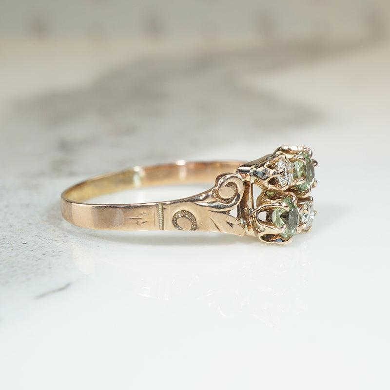 Very Victorian Pale Green Garnet & Diamond Ring