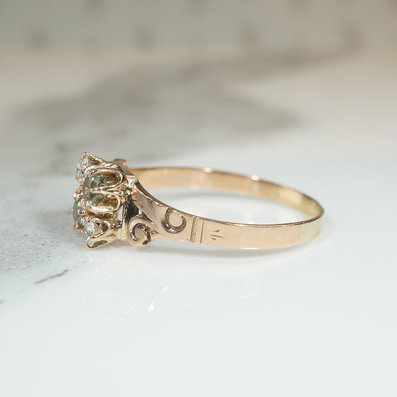 Very Victorian Pale Green Garnet & Diamond Ring