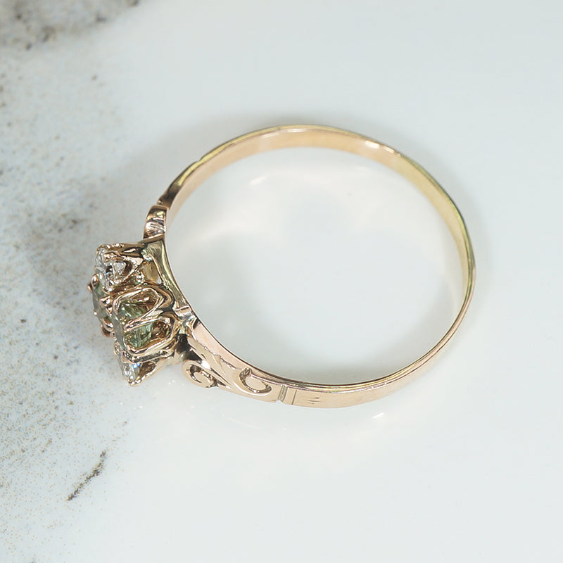 Very Victorian Pale Green Garnet & Diamond Ring