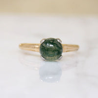 Moss Agate in Architectural Two-Tone Solitaire Ring