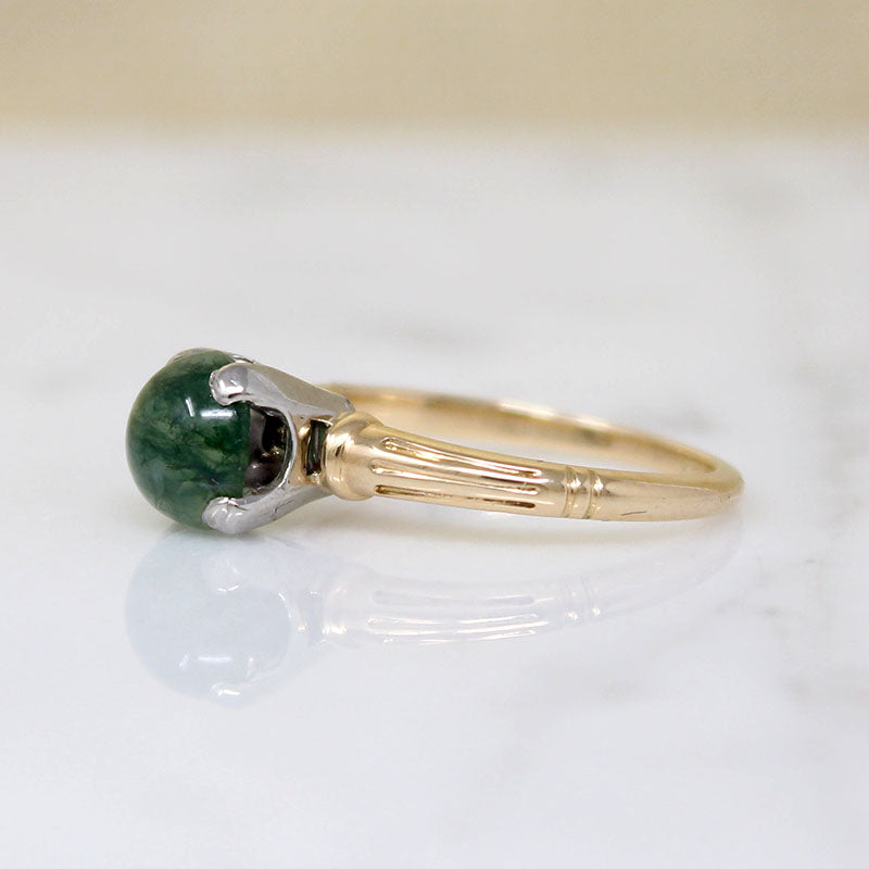 Moss Agate in Architectural Two-Tone Solitaire Ring
