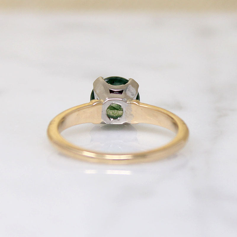 Moss Agate in Architectural Two-Tone Solitaire Ring