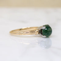 Moss Agate in Architectural Two-Tone Solitaire Ring