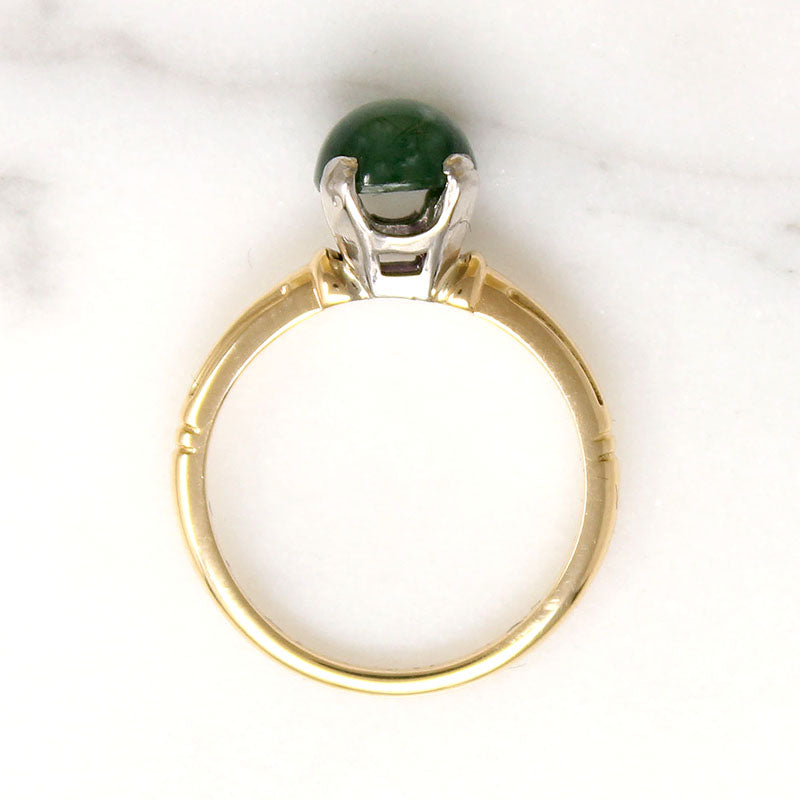 Moss Agate in Architectural Two-Tone Solitaire Ring