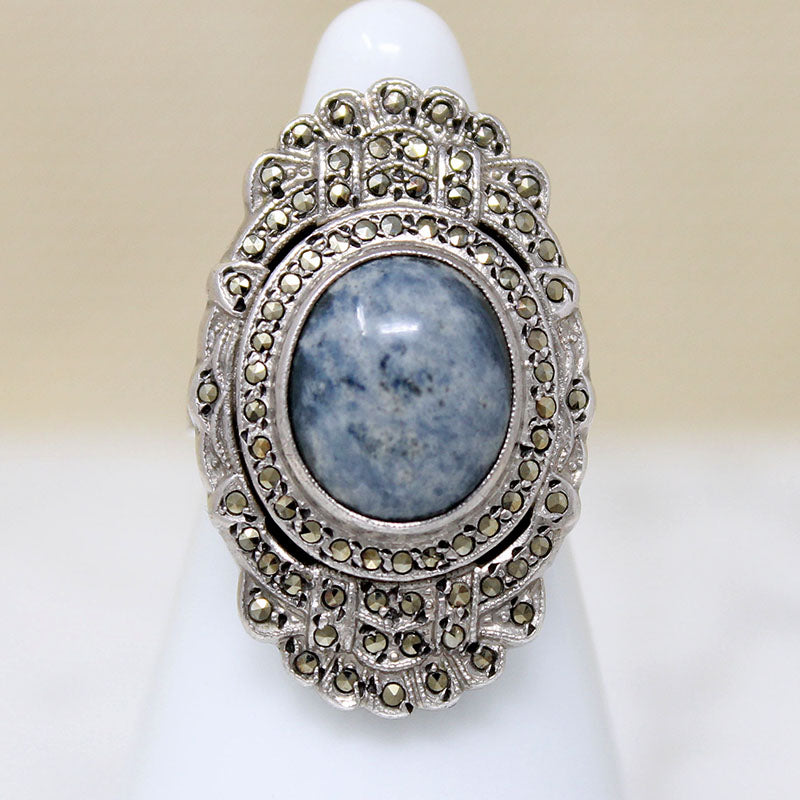 Uncanny Sodalite in Striking Marcasite & Silver Statement Ring