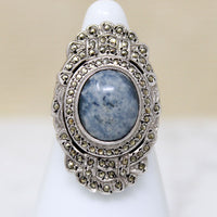 Uncanny Sodalite in Striking Marcasite & Silver Statement Ring