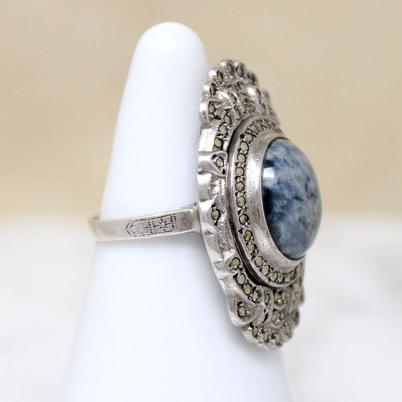 Uncanny Sodalite in Striking Marcasite & Silver Statement Ring