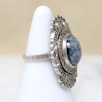 Uncanny Sodalite in Striking Marcasite & Silver Statement Ring