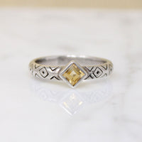 Citrine on Engraved Sterling Silver Band