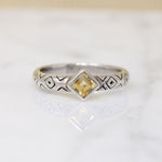 Citrine on Engraved Sterling Silver Band