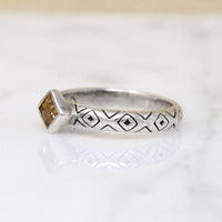 Citrine on Engraved Sterling Silver Band